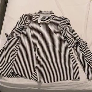 Black and white striped button down blouse